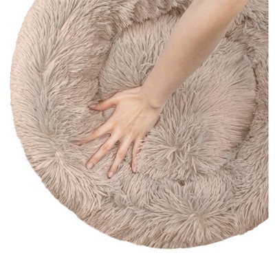 Small Taupe Faux Fur Round Donut Pet Bed