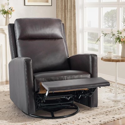 Swivel Rocking Recliner,Wide PU Leather Glider Sofa Chair with Ergonomic High Backrest for Living Room,Bedroom（Chocolate）