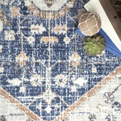 Oval Easy-Care Synthetic Blue Spot Area Rug