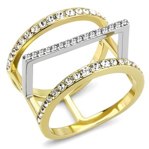 Slickblue Statement Two-Tone Ring with Clear Crystals, Modern Designer Style, Stainless Steel, Sizes 5-10 - 1 of 4