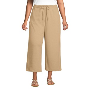 Lands' End Women's Sport Knit Pull On Drawstring Wide Leg Crop Pants - 1 of 3