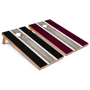 Skip's Garage Black and Maroon Striped Cornhole Board Set, Includes 2 Boards, 8 Bags - 1 of 4