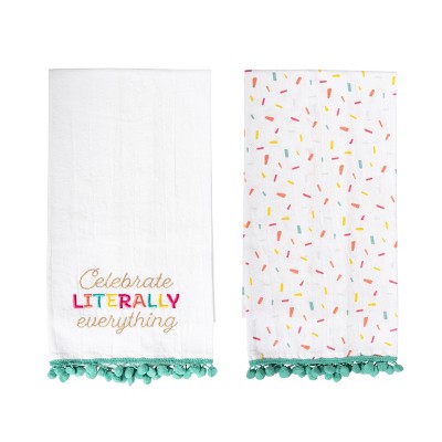 Totalee Gift Celebrate and Sprinkle Tea Towels Set of 2 Cotton White