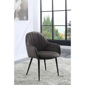 25" Caspian Accent Chair Dark Gray Fabric/Black Finish - Acme Furniture: Upholstered Vanity Chair with Channel-Tufted Backrest - 1 of 4