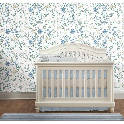 White and Blue Floral Self-Adhesive Peel and Stick Wallpaper Roll