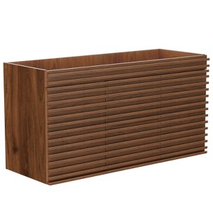 APRILSOUL Bathroom Vanity, Mid-Century Wall Mounted Floating Cabinet with 2 Closing Doors, Wood Grain Texture, Walnut - 1 of 4