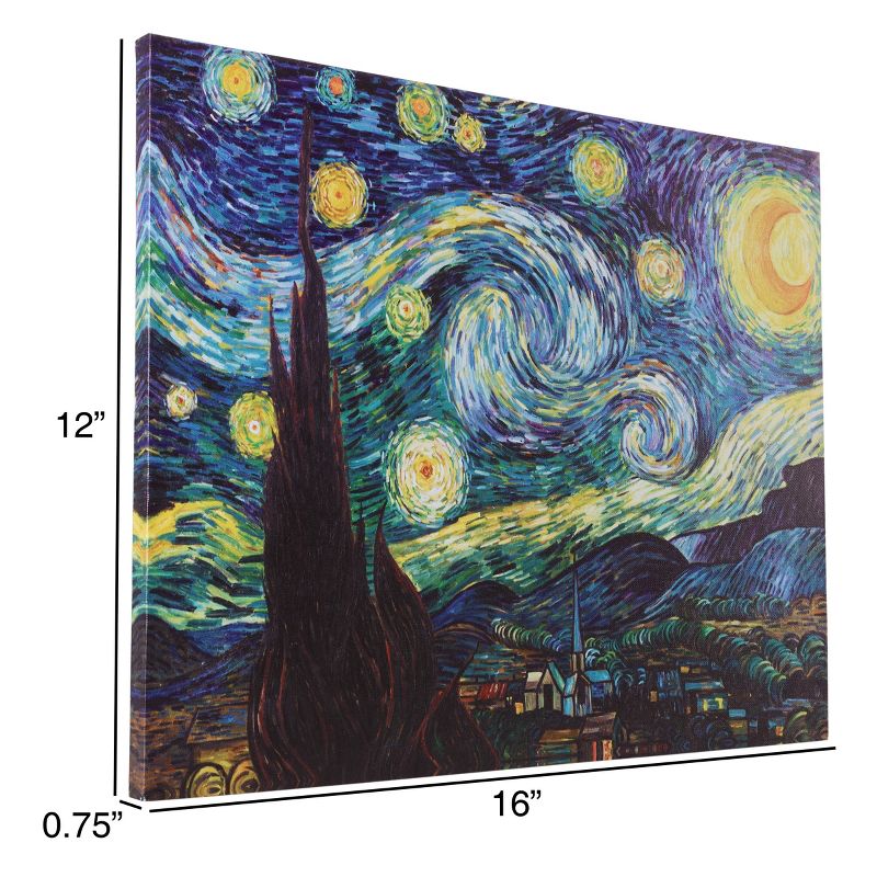 Lighted Wall Art Canvas With Timer- Van Gogh Starry Night Printed Decor with LED And Color-Changing Lights for Home and Office, 12x16 by Lavish Home, 3 of 9