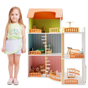 Topteng Wooden Toy House with Furniture 23pc - 1 of 4