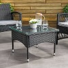 Parksville Rattan Side Table - Black - CorLiving: UV & Weather-Resistant, Tempered Glass Top - 2 of 4