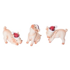 Transpac Resin Piglets w/Santa Hat Figurine Set of 3 Christmas Home Decorations - 1 of 2
