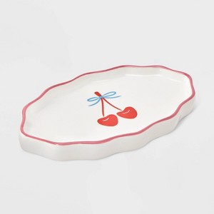 Cherries with Bow Small Ceramic Jewelry Tray - A New Day™ Pink/Red - 1 of 2