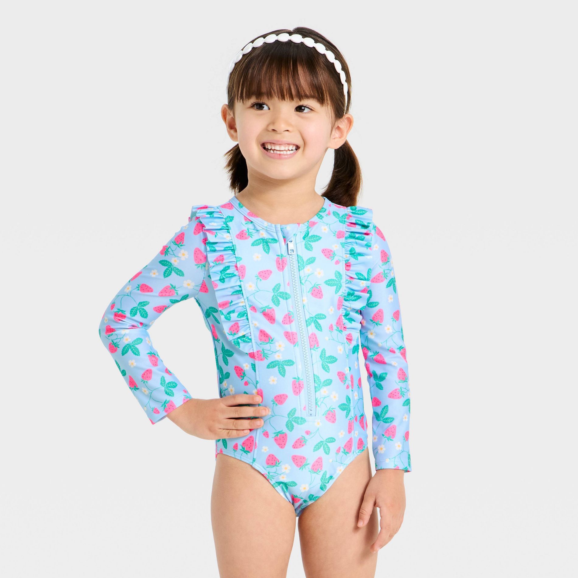 Girls' Strawberry Long Sleeve One Piece Swimsuits - Cat & Jack™ Blue