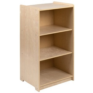 Flash Furniture Wooden 3 Section School Classroom Storage Cabinet for Commercial or Home Use - Safe, Kid Friendly Design - 36"H (Natural) - 1 of 4
