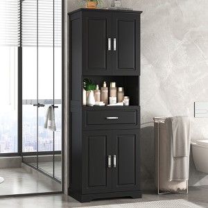 PDTEND Tall Bathroom Cabinet with Four Doors, Large Storage Space Open Shelf, Upper Storage Cabinet - 1 of 4