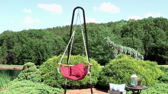 Sunnydaze Outdoor 1-Person Single Olefin Audrey Hammock Hanging Chair with Bamboo Armrest and Black Steel Stand - Red, 2 of 10, play video
