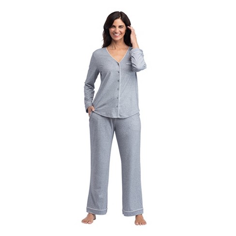 Softies Women's Ankle Pj Set With Contrast Piping Medium Heather Gray ...
