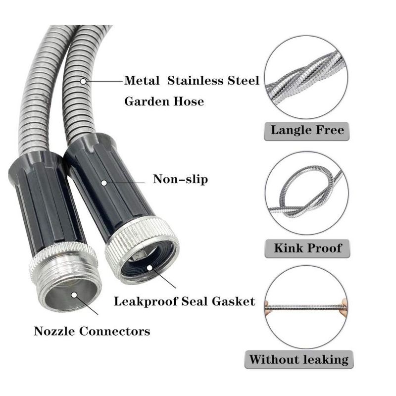 MPM 50 Foot Garden Hose Stainless Steel Metal Water Hose Tough and Flexible, Lightweight, Crush Resistant Aluminum Fittings, Kink & Tangle Free, Rust, 2 of 5