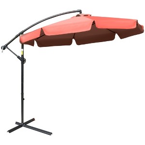 Outsunny 9' Offset Hanging Patio Umbrella, Cantilever Umbrella with Easy Tilt Adjustment, Cross Base and 8 Ribs for Backyard, Lawn, Garden - 1 of 4