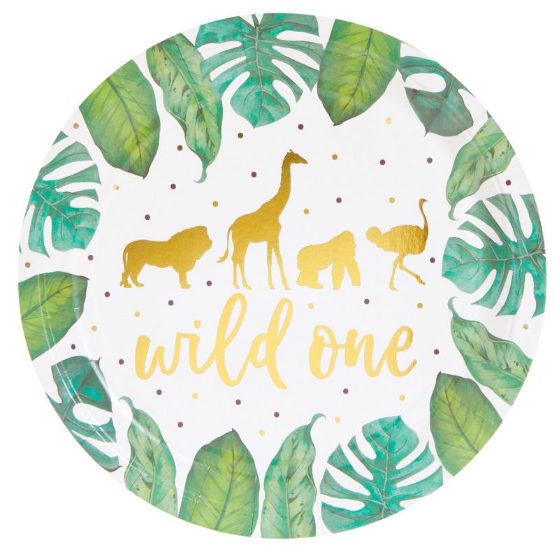 Sparkle and Bash 144 Piece Wild One Party Supplies for First Birthday Decorations, Jungle Safari Theme with Plates, Napkins, Cups, Cutlery (Serves 24), 5 of 9