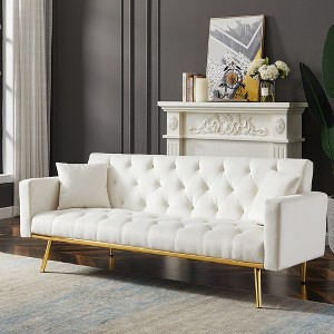 Futon Sofa Bed, Convertible Sleeper Couch Bed With Adjustable Armrests And Backrest, Loveseat Sleeper Bed With 2 Pillows - 1 of 4