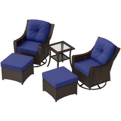 EAGLE PEAK Azure Bay 5 Pieces Wicker Outdoor Patio Furniture Set, Swivel Rocking Chairs with Ottomans, Side Table