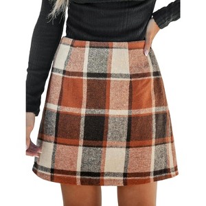 Women's High Waist Plaid Pencil Skirt - Bodycon Wool Mini Skirt for Fall/Winter - 1 of 4