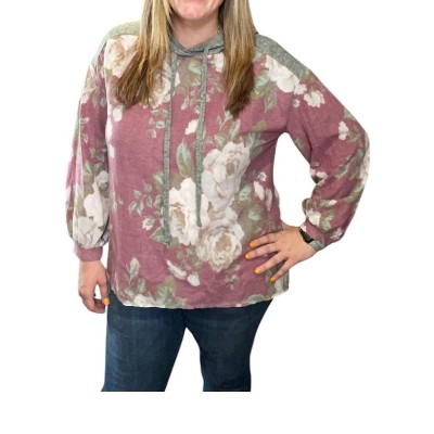 Women's Floral Puff Sleeve Hoodie - honeyme
