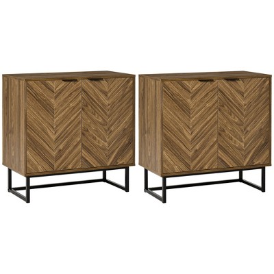 HOMCOM Sideboard Accent Storage Cabinet Double Door Kitchen Cupboard with 3 Level Adjustable Shelf Set of 2 Walnut