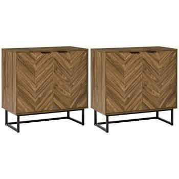 HOMCOM Sideboard Accent Storage Cabinet Double Door Kitchen Cupboard with 3 Level Adjustable Shelf Set of 2 Walnut
