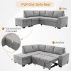 84.75" Velvet Convertible Sectional Sofas, L-Shape Corner Couch Sofa-Bed with Storage Ottoman, Hidden Arm Storage & USB Charging Ports - 3 of 4