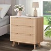 32" Fluted Nightstand Set of 2 - Oak Modern Bedside Tables with Faux Marble Top & 3 Drawers (Curved Profile End Tables for Bedroom/Living Room) - 3 of 4