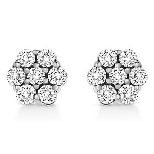 Silver Lab Grown Brilliant Round Cut Diamond Floral Cluster Stud Earrings - 1 of 4