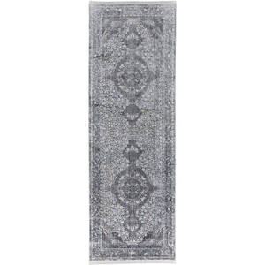 8' Gray and Silver Oriental Power Loom Worn Faded Runner Rug - 1 of 4