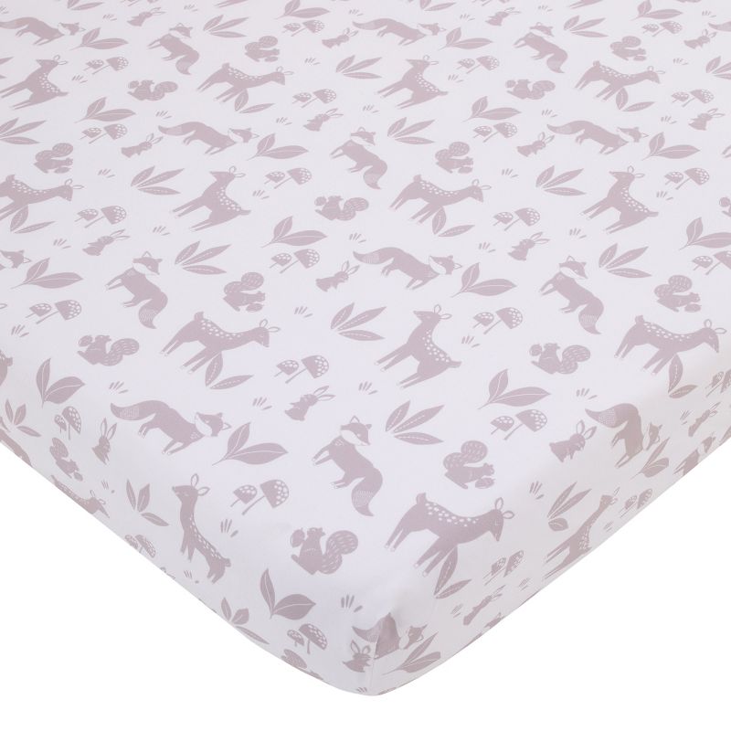 Little Love by NoJo Woodland Meadow Taupe, Sage, and White Deer, Fox, and Hedgehog 3 Piece Nursery Crib Bedding Set, 3 of 9