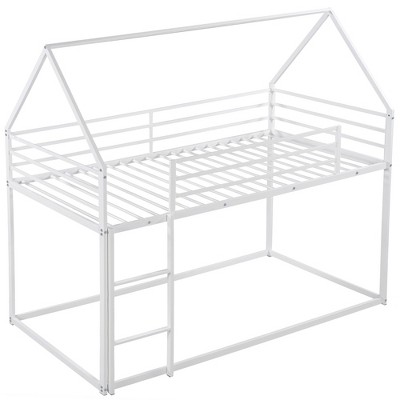 NicBex Twin Over Twin House Bunk Bed with Built-in Ladder for Kids,Girls,Boys