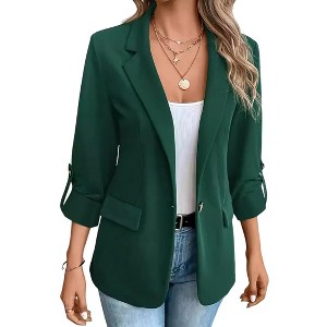 Womens Long Sleeve Button Suit Jacket Fall Casual Business Work Office Blazers Solid Color Shirt Top - 1 of 4