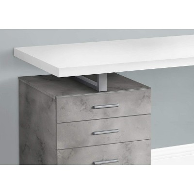 Modern White Concrete 48" Computer Desk with Filing Cabinet