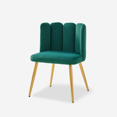 Barbara Contemporary Velvet Vanity Stool for Makeup Room, Moden Accent Side Chairs for Living Room with Shell Back and Golden Metal Legs | ARTFUL LIVING DESIGN