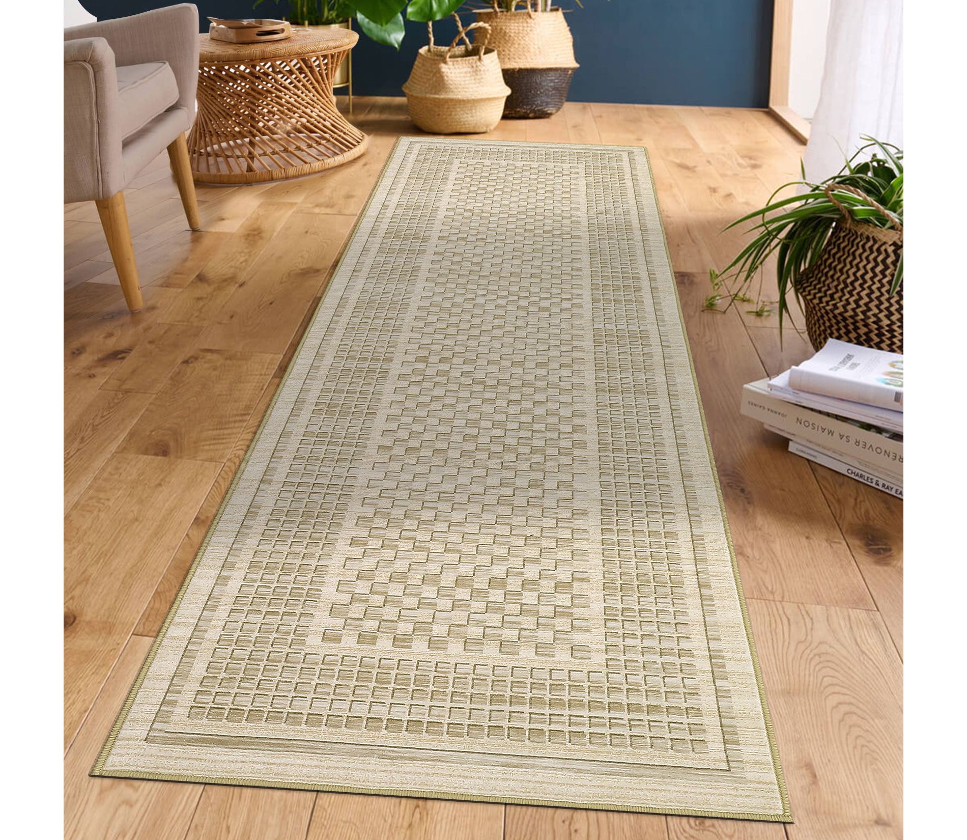 Checkered Washable Area Rugs Modern Floor Mats with Non-Slip Backing