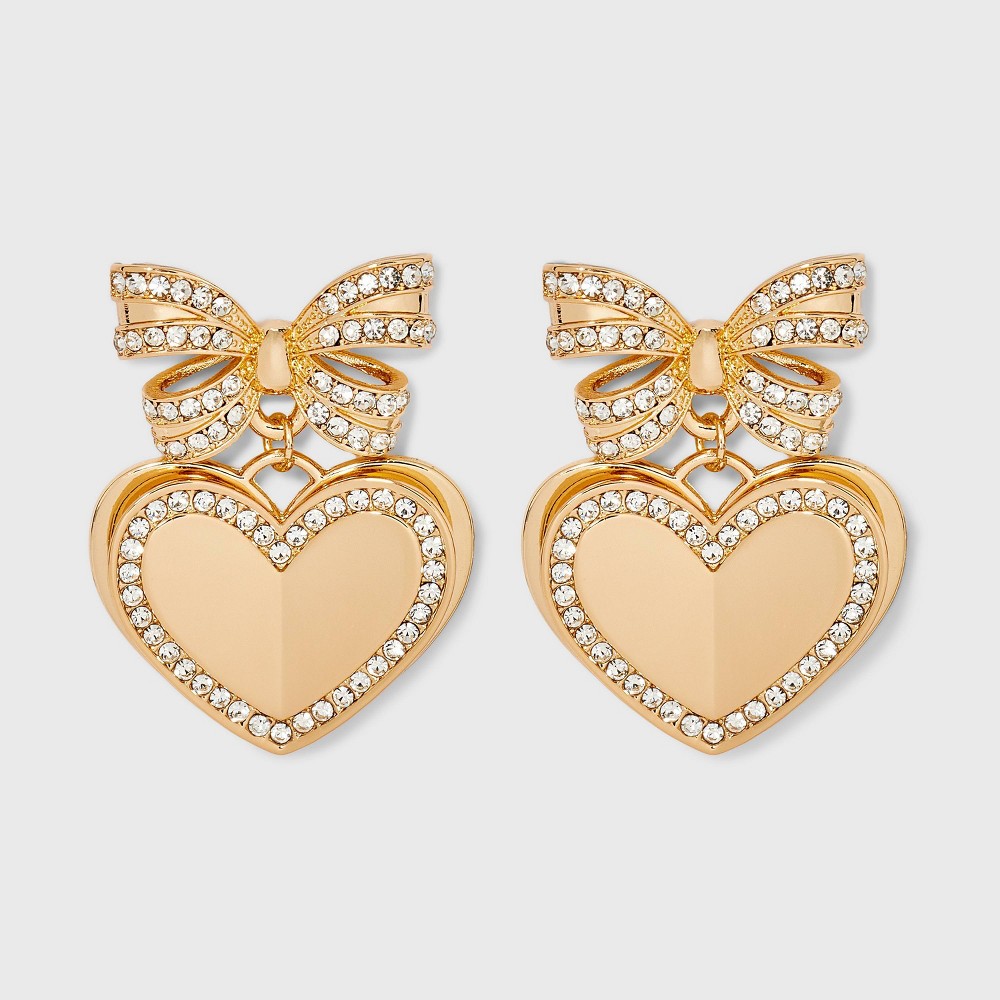 SUGARFIX by BaubleBar Crystal Bow Heart Drop Earrings - Gold