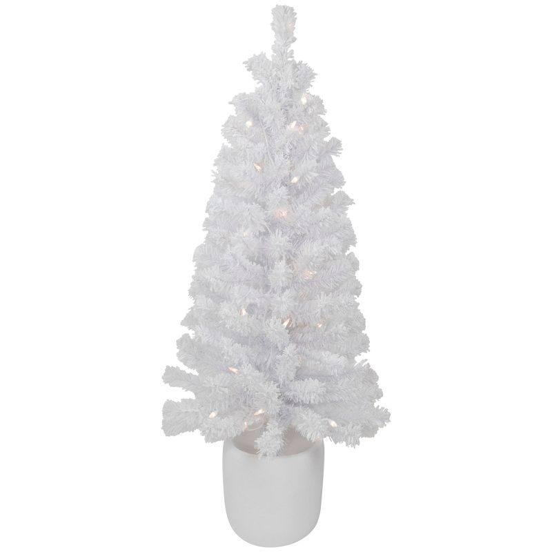 Northlight 3.5' Pre-Lit Potted Flocked Winter Pine White Tinsel Artificial Christmas Tree, Clear Lights, 1 of 7