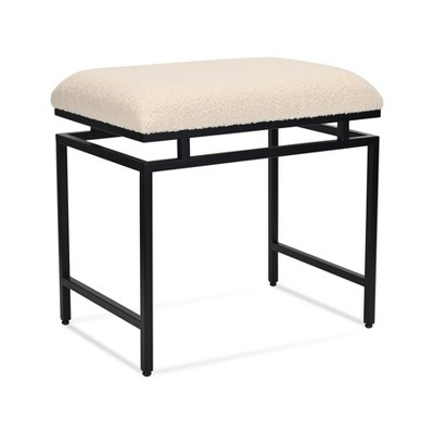 Cheung's Trion Linear Black Bench With Cream Boucle Upholstery