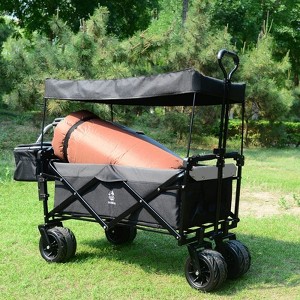 VisioGear Collapsible Wagon with Removable Canopy, Folding Wagon Cart with Cooler Bag, for Camping Beach Shopping, Black&Gray, 35"*20"*45" - 1 of 4