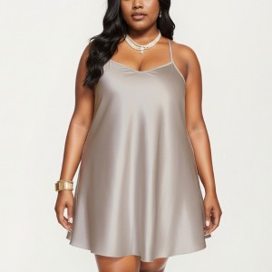 Anna-Kaci Lounge Women's PLus Size Satin Slip Dress with Soft Draping Fabric, Adjustable Spaghetti Straps and A-Line Silhouette - 1 of 4