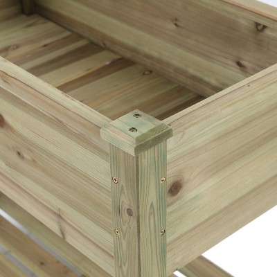 Natural Fir Wood Raised Garden Planter with Shelf, 34in