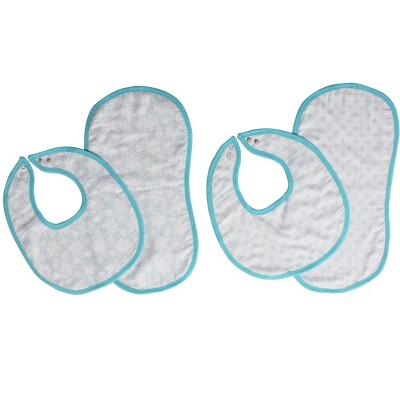 Bacati - Petals/Floral Muslin 4 pc set of Bibs & Burp Cloths Set Aqua