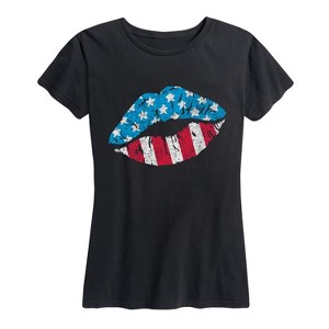 Women's - Instant Message - USA Flag Lip Print Short Sleeve Graphic T-Shirt - 1 of 4