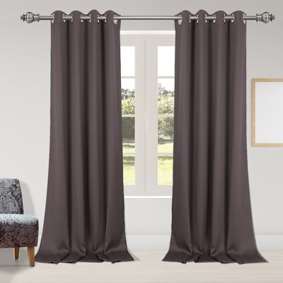 2 Pcs 52 x 95 Inch Solid Blockout Thermal Insulated Grommet Curtain Panels Brown - PiccoCasa