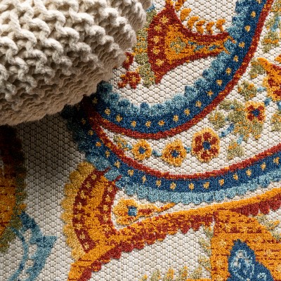 Paisley Orange and Multicolor Synthetic 4' x 6' Reversible Area Rug