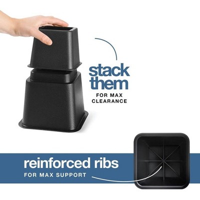 Heavy Duty Black Adjustable Bed and Furniture Risers Set